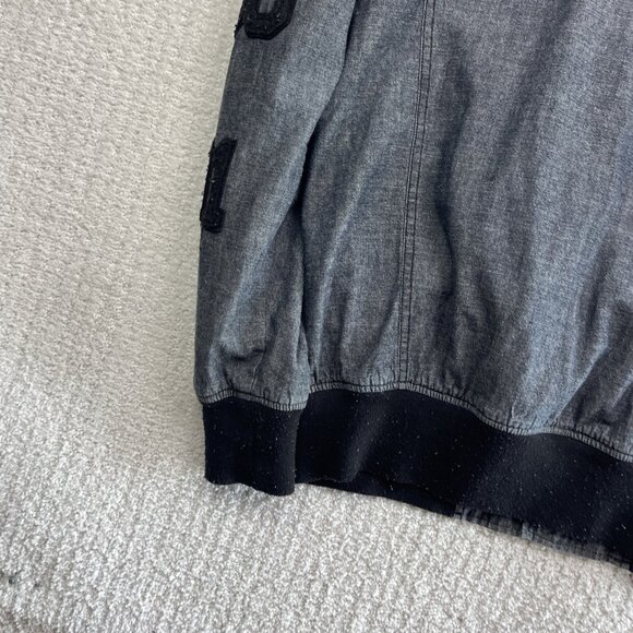 Rocawear Jacket Dark Denim Varsity Bomber Embroidered Sports Y2K Retro Men M - Picture 12 of 15